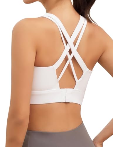Sports Bras for Women, High Impact Push Up Criss Cross Back Padded Strappy Workout Running Sports Yoga Bras for Women Full Support for Large Bust, White-XXL