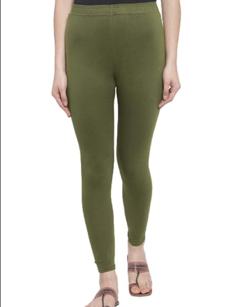 Fit Stretchable Nylon Elasthane Fabric Ankle Length Shimmer Leggings for Women (Olive)-picture-31