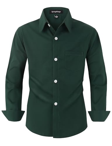 Spring&Gege Boys Long Sleeve Stretch Wrinkle Free Dress Shirts Formal School Uniform Button Down Shirts - Main Image