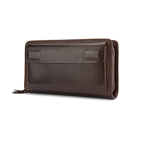 Wallet Large Capacity Coins Pocket Women's Leather Wallet Long Style Engraved Coin Purses Unisex Zipper Pocket Tear-Resistant,Brown,12x21cm