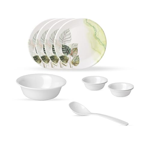 Image of Golden Fish 10 Pieces Dinner Set for Kitchen & Dining | 4 Full Plates, 4 Veg Bowls, 1 Donga & 1 Serving Spoon | Complete Family Serveware Set for Daily Use, Hosting & Gifting