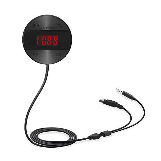 SoundBot SB361 FM Radio Wireless Car Kit Universal Receiver Transmitter Accessory Full Spectrum HD Music Streaming Hands Free Talking LED Display Voice Command Built-in Mic USB ChargerSB361-BLK/BLK