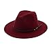 Fashion Classic Black Fedora Flat Hat, Wide Brim Jazz Hats Church Cap for Women and Men Vacation Sun (Wine, One Size)