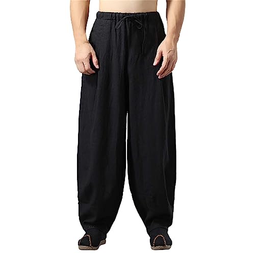 Pantalon coton lin homme léger décontracté avec cordon de serrage