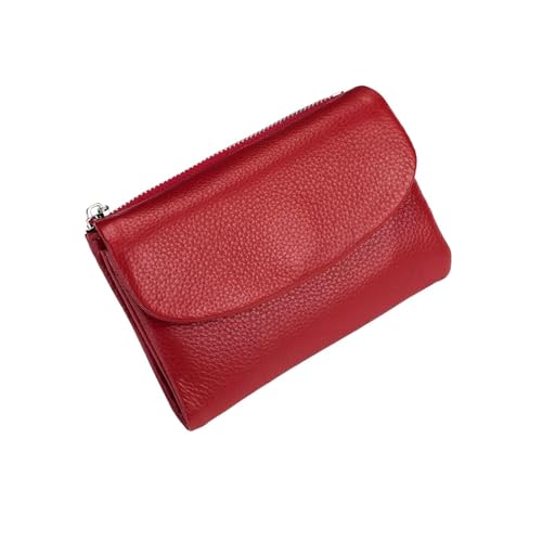 Unisex Pebble Leather Wallet - Small Wallets for Women, Short Genuine Leather Coin Card Holder Purse (Holds Coins, Cards, ID) ﻿ (Red)