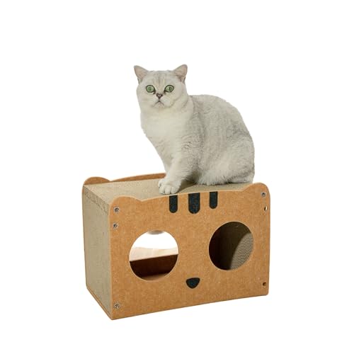 MSBC 猫爪とぎ フェルトハウス爪とぎ 猫犬用ハウス オールシーズン ニャンズハウス 段ボールとフェルト組合せ 組み立て式 かわいい 軽い 丈夫 収納便利 サイズ39.5×28.5×24cm ニャンズハウス 黄色 Mサイズ