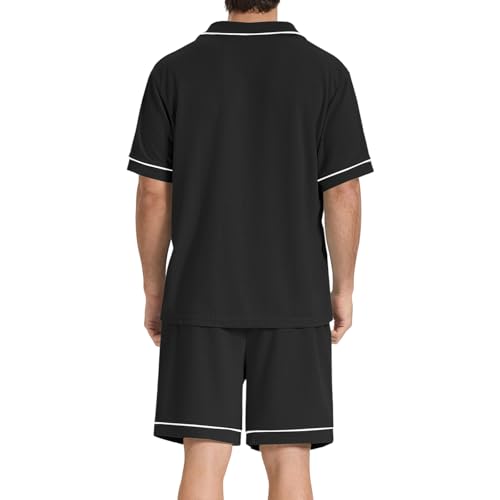 SIORO Mens Pajamas Set Short Sleeve Sleepwear Button Down Pjs Set Waffle Knit Loungewear Nightwear Shorts Set with Pockets2