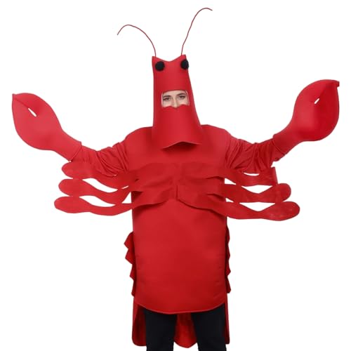 Adult Lobster Costume, Funny Red Lobster Suit for Halloween Party Cosplay, Sea Animal Outfit for Men and Women
