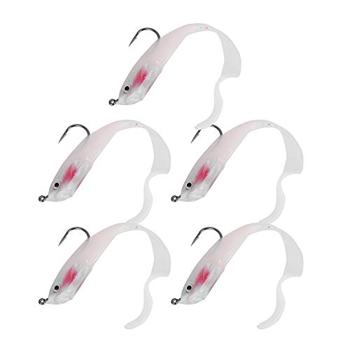 Pre-Rigged Jig Soft Fishing Lures,5PCS Fish Lures, Bait Soft Seabass Fishing Soft Jigging Lures, Artificial Fake bass Lures,Silicone Lure Tackle with Hook SO050 4 (SO050-2)