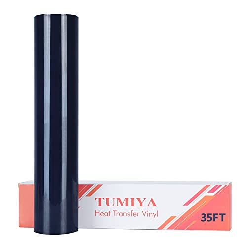 TUMIYA HTV Vinyl - 12  x 35 Ft Heat Transfer Vinyl, Navy Blue Iron on Vinyl, Glossy Adhesive HTV Vinyl Glossy Adhesive HTV Vinyl for Cricut & Cameo - Easy to Cut & Weed for Heat Vinyl Design(Navy Blue)