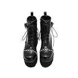 KUHAOFEU Mujer Remache Gótico Punk Botas Al por Mayor Plataforma Cordones Botas Militares Cremallera Motero Botines,Negro,38 EU
