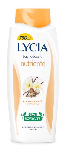 Lycia, Bagnoschiuma Nutriente con Burro di Karitè e Vaniglia, Nutre Intensamente e Protegge per una Pelle Liscia e Morbida, Profumo Dolce Delicato, Ingredienti di Origine Naturale, 750 ml
