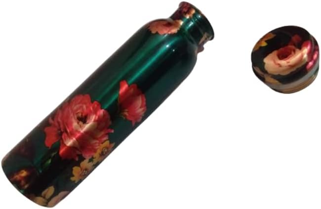 AAYUSH FLOWERS PRINTED 1000 ML PURE COPPER WATER BOTTLE AYURVEDA JOINT FREE AND LEAK PROOF. PERFECT AYURVEDIC ITEM FOR SPORTS, SCHOOL OFFICE GYM & HELTH