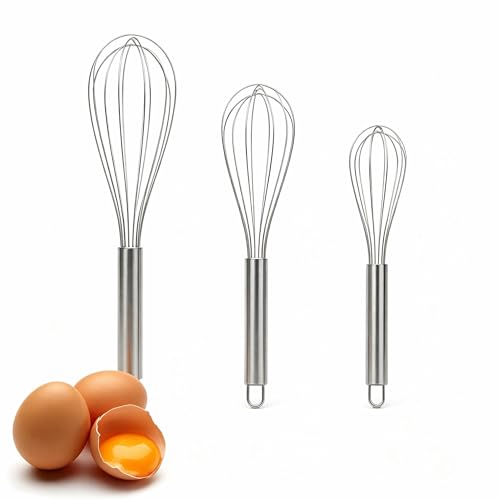 Stainless Steel Whisk Set, 3 Sizes (8', 10', 12') Kitchen Whisks for Cooking, Balloon Wire Whisk for Mixing, Whisking, Beating, Blending, Egg Beater, Baking, Whipping Cream, Frothing Milk