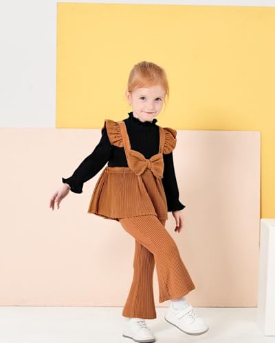 XUANHAO Baby Girl Clothes Fall Winter Infant Toddler Girl Outfits Cute Long Sleeve Ruffle Tops Flare Pants Set+Headband 3PCS4