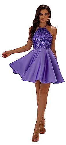 Robe de soirée dos nu à nœud avec paillettes scintillantes violettes