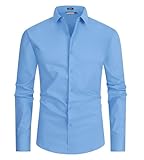 Alex Vando Mens Dress Shirt Easy Care Slim Fit Long Sleeve Cotton Stretch Button Down Shirt,Blue,L