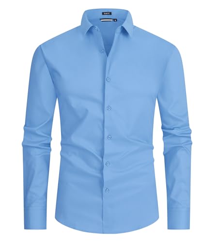 Alex Vando Mens Dress Shirt Easy Care Slim Fit Long Sleeve Cotton Stretch Button Down Shirt,Blue,L