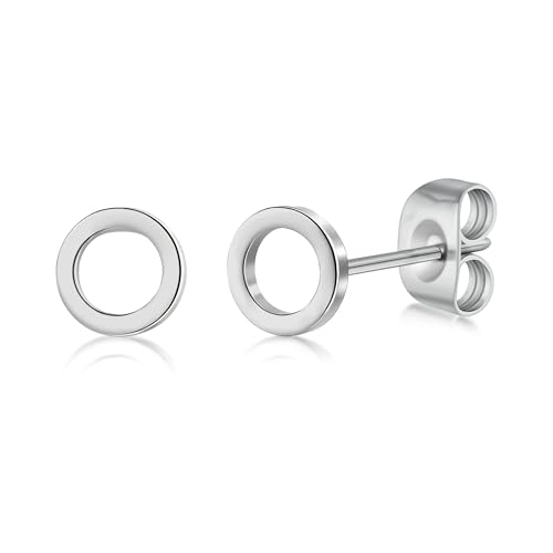 Image of FACOKO Circle Earrings for Women, 5MM Silver Earring Stud, Nickel Free Titanium Earrings Studs, Hypoallergenic Circle Stud Earring for Sensitive Ear