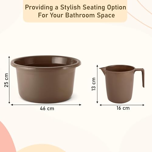 Image of Kuber Industries Set of 2 Bathroom Combo Set | Bathing Set | Bathware Bathing Set | Tub & Mug Combo Set for Bathroom | Modern Bathroom Accessories Set | Brown