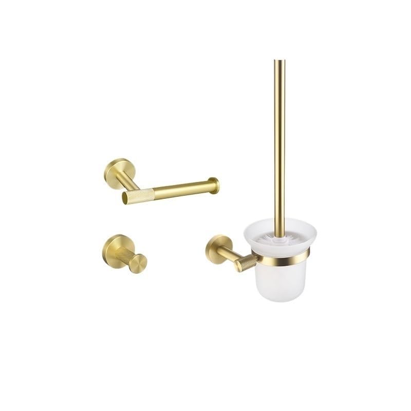 TNOMS Set Bagno 6 Pezzi Oro Chiaro Spazzolato – Portasciugamani Doppio, Anello, Porta Carta Igienica Con Mensola, Appendiabiti, In Acciaio Inox - 3