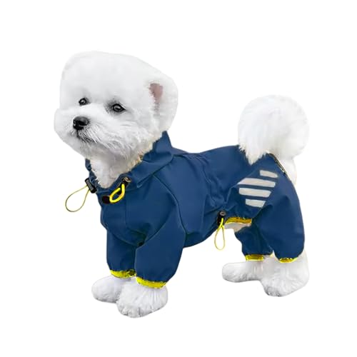 Impermeabile per cani, 1 pezzo, impermeabile con cappuccio, con gambe e foro per imbracatura, regolabile, per cani di taglia piccola e media (blu, XL)