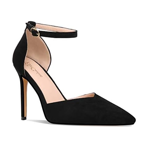 Carolyn - Women's Elegant, Sexy and Feminine Pointed Toe D’Orsay Pumps with 4" Stiletto High Heels in Vegan Leather and Ankle Straps. Handmade to Perfection. Size 9 Black Cover