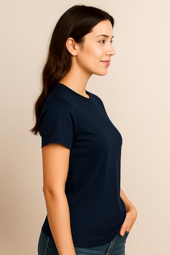 Image of Women's Solid Round Neck Half Sleeves Polyester T-Shirts, Moisture Wicking t-Shirt (Pack of 1)