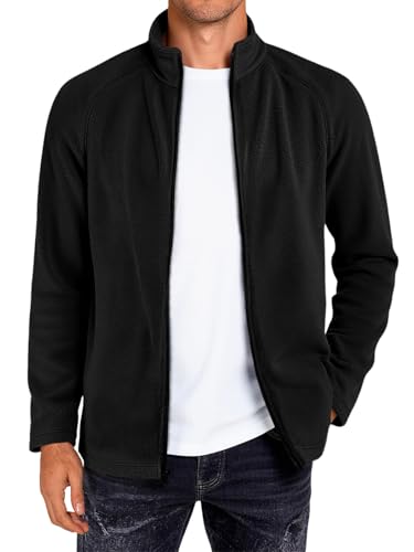 Runcati Mens Fleece Jacket Full Zip Lightweight Stand Collar Warm Jackets Casual Outdoor Windproof Coat with Pockets