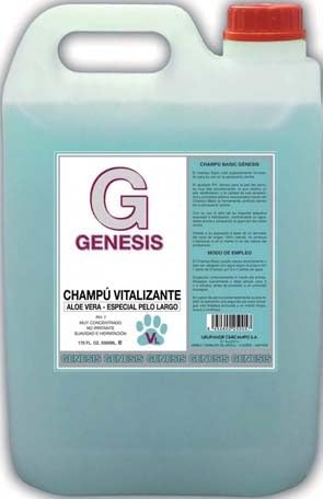 Genesis Champú Vitalizante con Aloe Vera para Perros con Pelo Largo, pH 7.2, Concentrado, 5000 ml