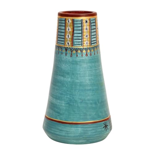 Image of Aakriti Art Creations Turquoise Blue Conical Vase | Modern Art Terracotta Flower Vase | Matte Finish Decorative Vase for Living Room, Table & Floor Decor