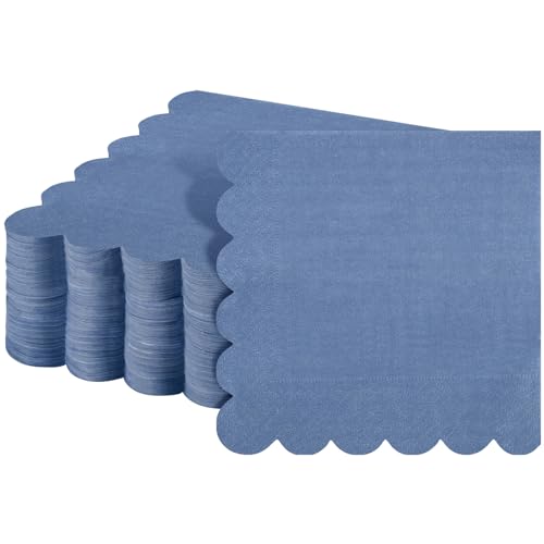 Fuutreo 100 Pcs Scalloped Cocktail Napkins Thick Paper Disposable Party Napkins Beverage Tissue for Wedding Dinner Birthday Supplies 5 x 5 Inches(Dusty Blue)