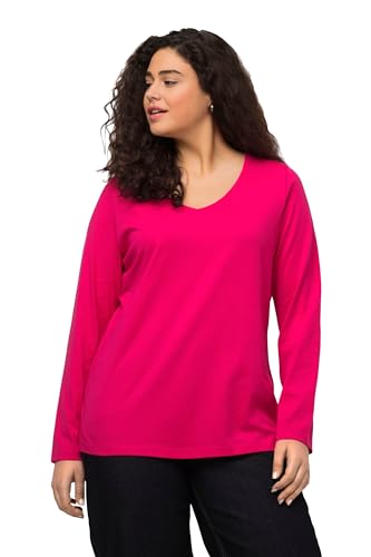 Ulla Popken Camiseta de Manga Larga en V, Rosa Magentapink, 48-50 para Mujer