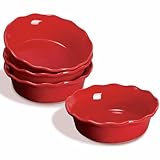ONEMORE Pie Pans, 6.8 inch Small Chicken Pot Pie Plates 16 oz Deep Dish Pie Pan Ceramic Baking Plates for Dessert Oven Safe Round Baking Dish Pans Set of 4 - Red