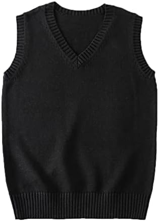 Blostirno Women’s Sweater Vest V Neck JK Uniform Kint Vests Solid Classic Sleeveless Pullover Sweaters Tops(Black L)