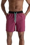 AITLGINVEN Mens Fashion Swim Trunks Beach Shorts Quick Dry Swimwear with Zipper Pocket Black&Purplish Red M