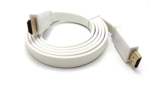 MainCore White 1.5m Long Flat HDMI to HDMI Cable/Lead Ultra HD (4K) 3D-compatible + Ethernet/network/Gold-Plated (Available in 1m, 1.5m, 1.8m, 2m, 3m, 5m, 10m) (1.5m)