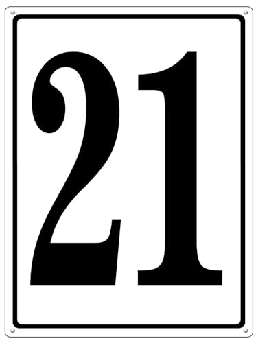 6x8 Inch Number 21 Sign, Rust-Free Aluminum Parking, Marina & Tennis Court Marker,Metal Numbered Sign for Outdoor Street, Apartment, Floor, Garage, Driveway (White/Black)