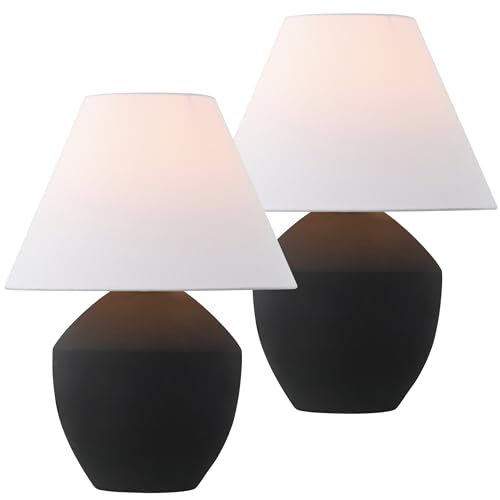 JONATHAN Y 20.5" Matte Black Minimalist Table Lamp Set of 2 for Living Room, Modern Scandinavian Bedside Lamps for Bedroom, White Linen Shade, LED Bulbs Included JYL5604A-SET2 by JONATHAN Y - Used condition - US$94.46