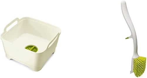 Joseph Joseph 85055 - Fregadero de lavado y drenaje, color blanco + 85025 - Cepillo de borde con reposamanos integrado, color verde disponible en Yaxa Costa Rica