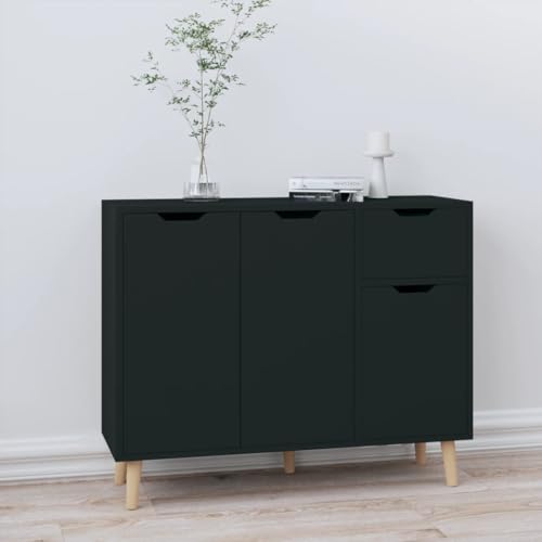 Cómoda de madera moderna negra de 90 cm con diseño funcional de salón 2