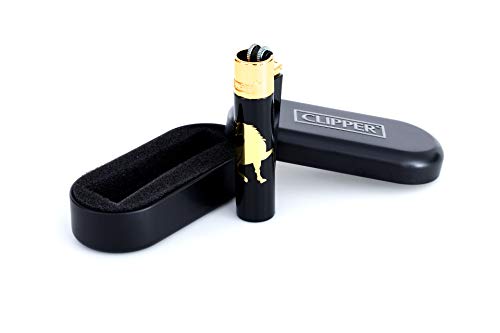 Clipper® - Mechero metálico (tamaño grande, incluye caja de regalo), color dorado y negro