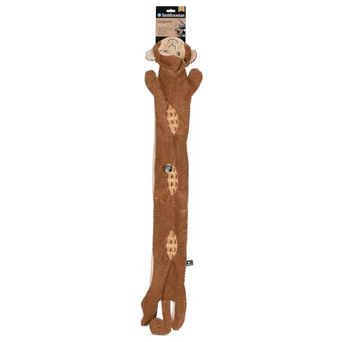 Smithsonian Longamals Monkey Plush Dog Toy 40 Crinkle & Squeaky Stuffing-Free Interactive Tug Toy for Medium & Large Dogs