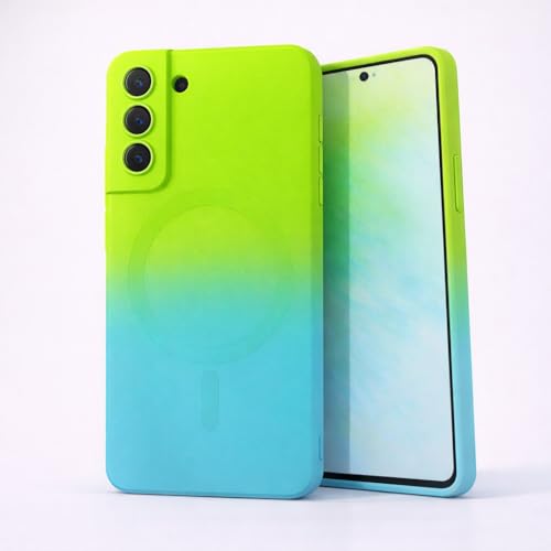 Image of amazon basics Gradient Mag-Safe Case for Samsung Galaxy S21FE 5G | Soft Silicone Shockproof Cover with Camera Protection | Slim Lightweight Design | Smooth Touch & Durable - Green & Blue