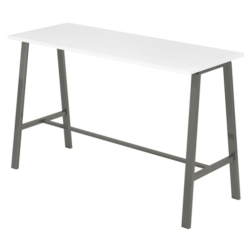 bümö Meetingpoint Industrial Look, Bistrotisch eckig 175 x 68 cm, Stehtisch Holz-Platte, Bartisch Weiß, Gestell aus Metall Natur, Buffettisch, Partytisch, Thekentisch, Hochtisch, Barmöbel