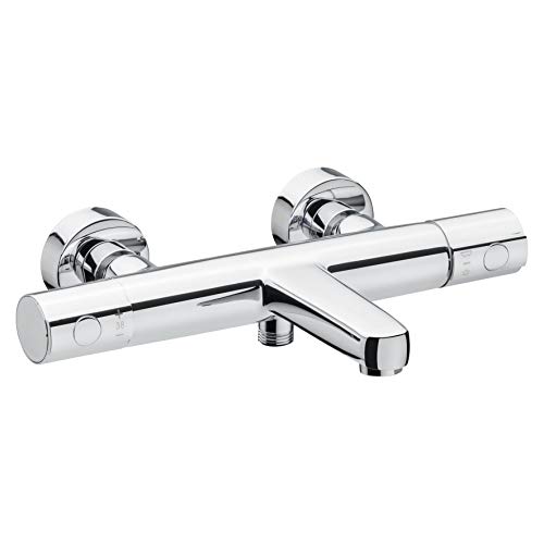 Cornat Bade-Thermostatarmatur Derval - Hochwertiger Messingkörper - verchromt - Temperaturwahlgriff & Heißwassersperre / Einhebelmischer zur Wandmontage / Wannenbatterie / Badewannen-Armatur / DER2