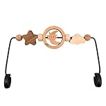 Natural Wooden Activity Toy Bar for Baby Bjorn Bouncer, 360° Rotating Smiling Moon Hanging Toys for Infant Car Seat & Stroller, Sensory Development Toy 0-12 Months