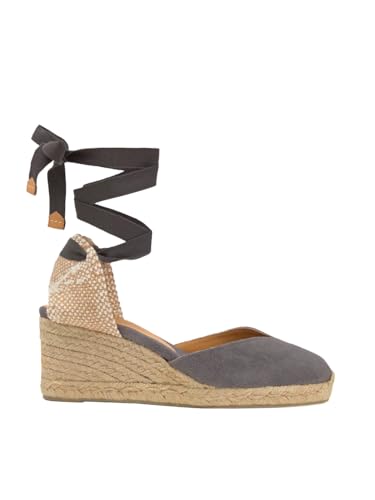 Castañer · Alpargata CHIARA/6/002 en algodón orgánico Lavado con Cierre de Cintas y cuña de 7cm - Mujer Color: Gris Talla: 37