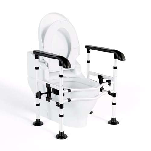 Toilet Safety Rails for Seniors，Toilet Safety Frame & Rail，Handrail Toilet Bars with Adjustable Height & Width，Fits Most Toilet Seats, 220lbs Capacity