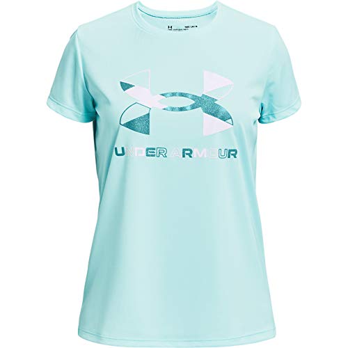 Under Armour girls Tech Graphic Big Logo Short-Sleeve T-Shirt , Breeze (441)/White , Youth Large